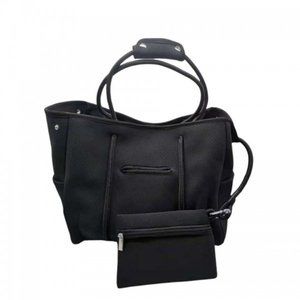 Black Solid Color Neoprene Tote Bag with Coin Pouch
